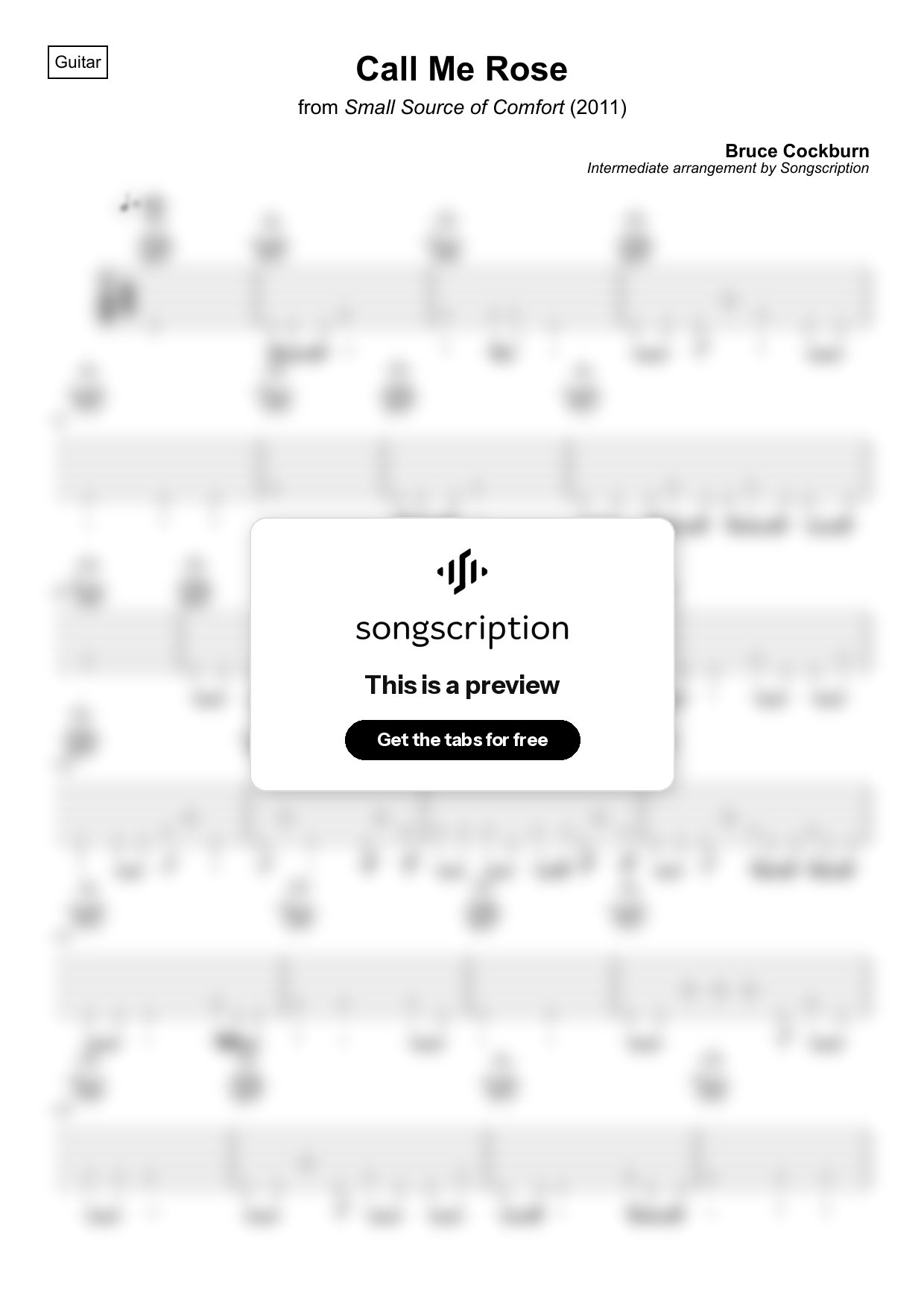 Intermediate Acoustic Guitar Tabs for "Call Me Rose" by Bruce Cockburn