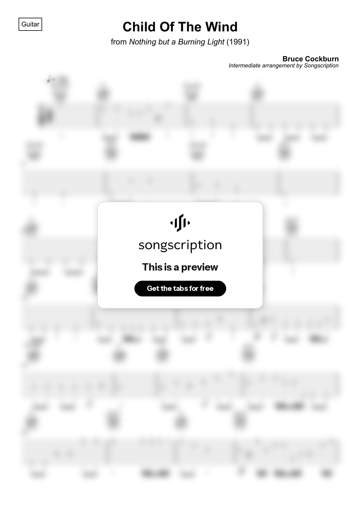 Intermediate Acoustic Guitar Tabs for "Child Of The Wind" by Bruce Cockburn
