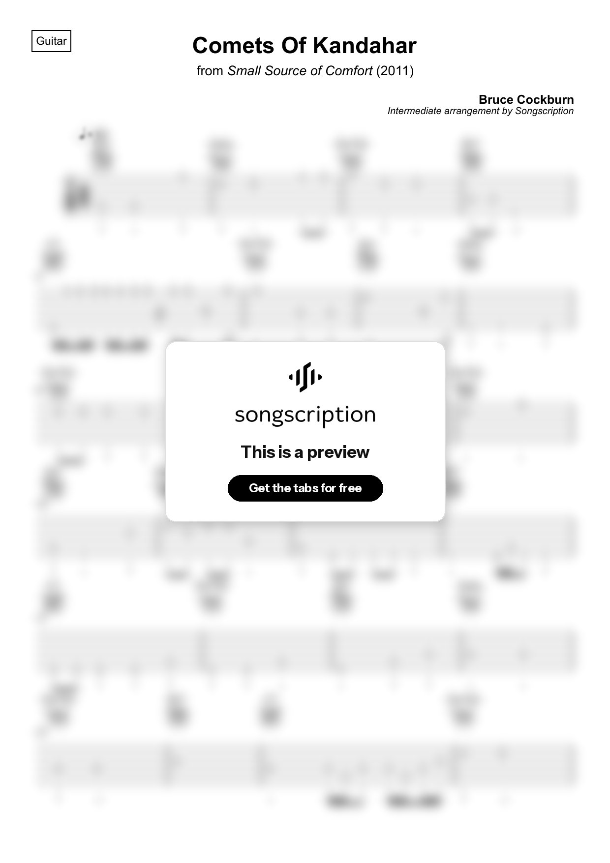 Intermediate Acoustic Guitar Tabs for "Comets Of Kandahar" by Bruce Cockburn