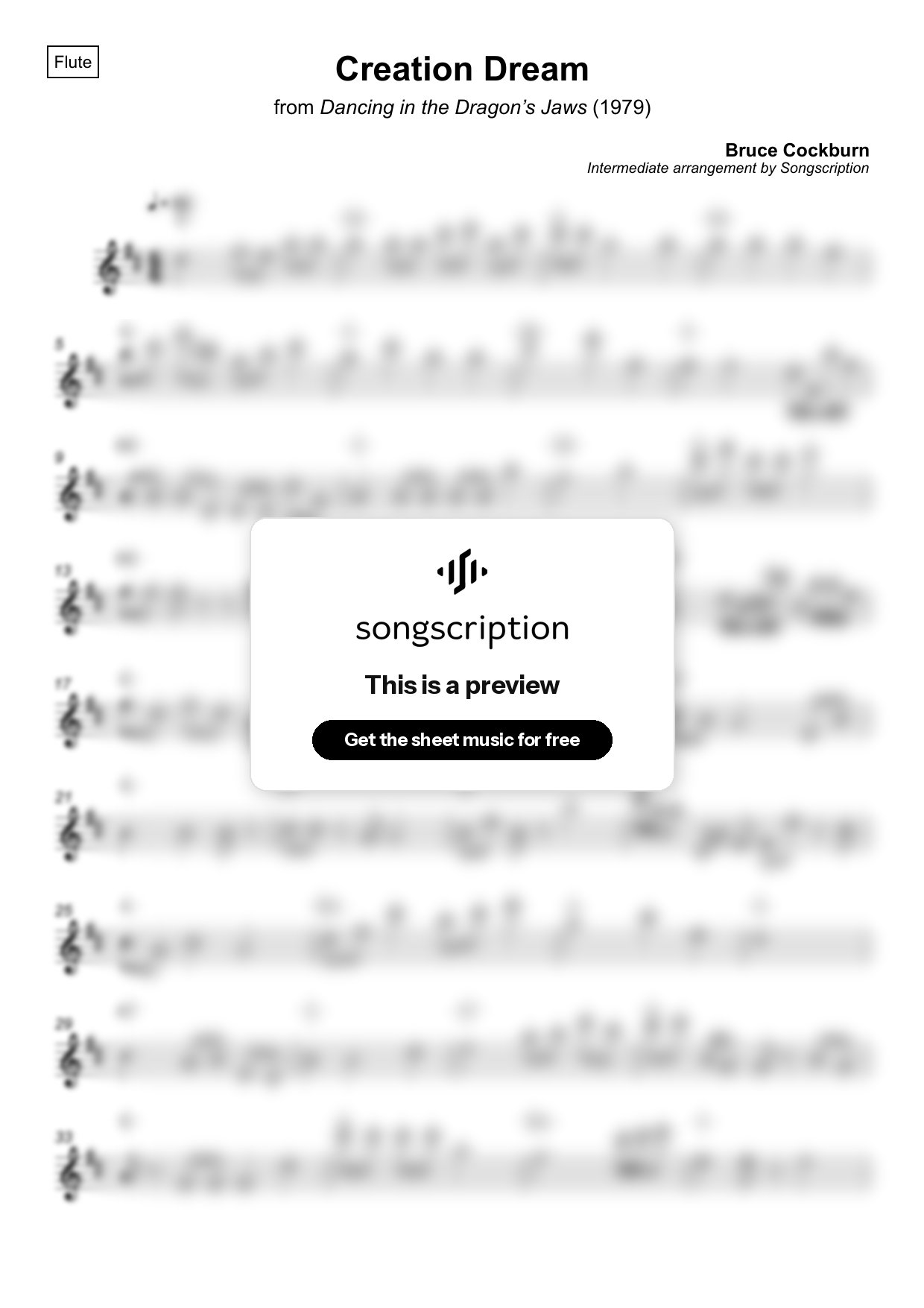 Intermediate Flute Sheet Music for "Creation Dream" by Bruce Cockburn