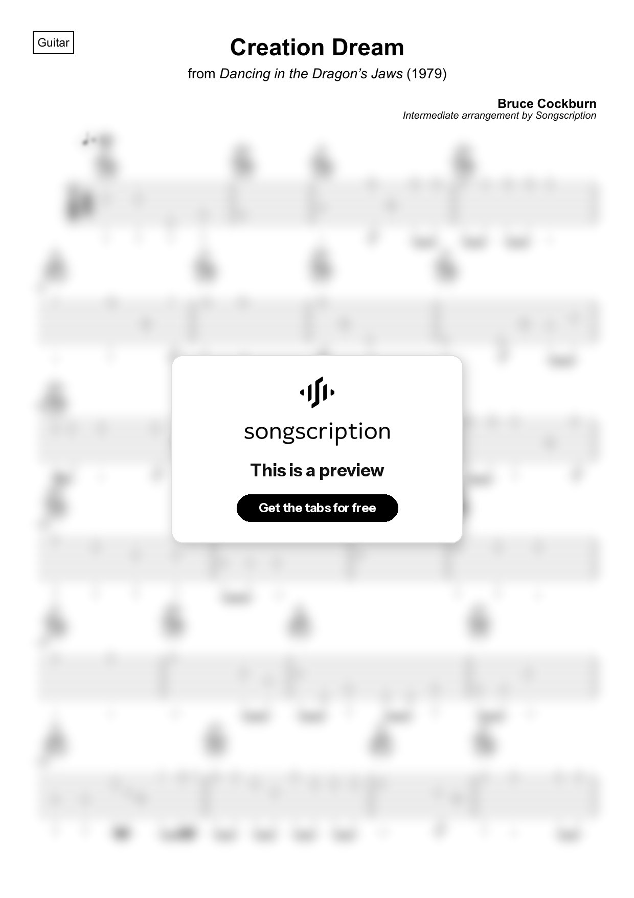 Intermediate Acoustic Guitar Tabs for "Creation Dream" by Bruce Cockburn