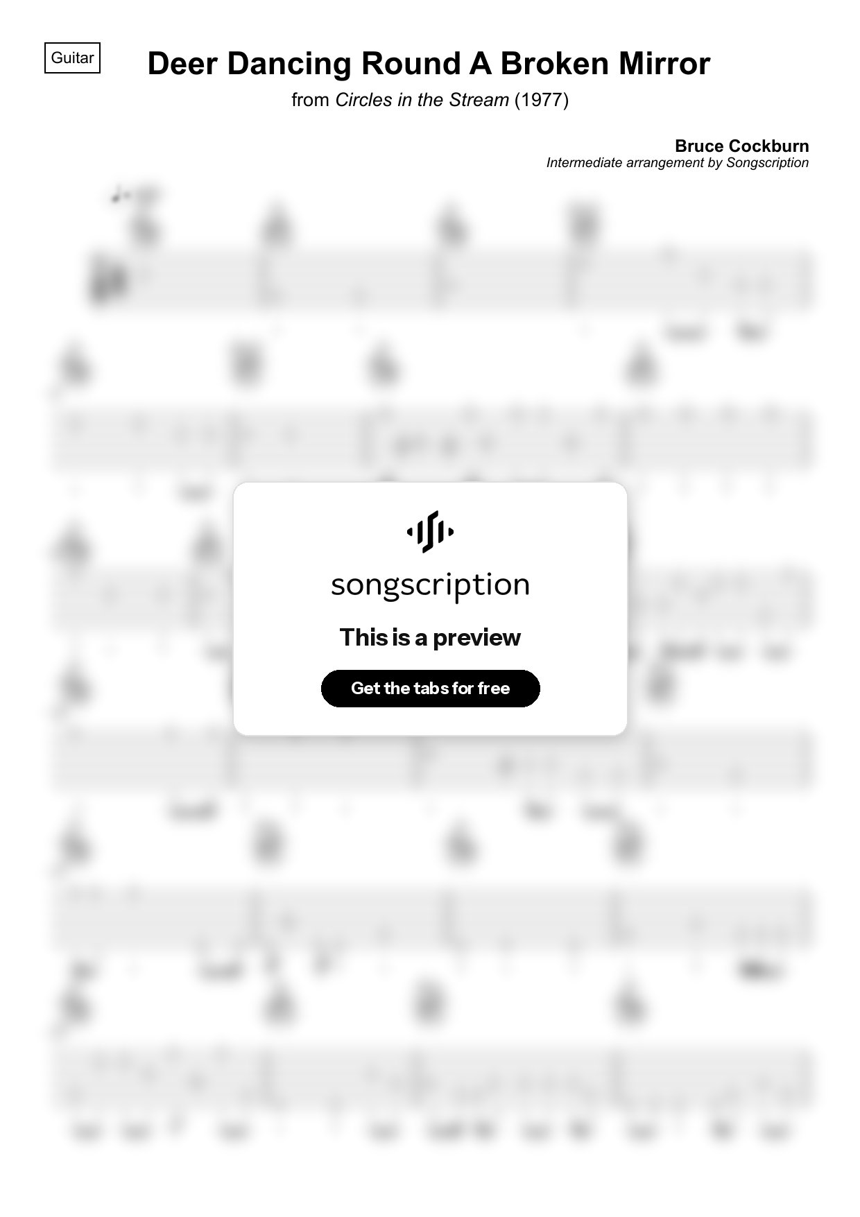 Intermediate Acoustic Guitar Tabs for "Deer Dancing Round A Broken Mirror" by Bruce Cockburn