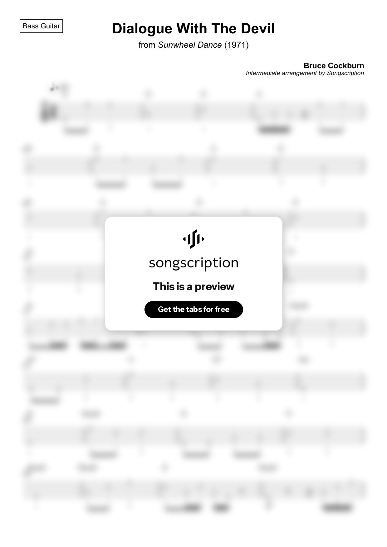 Intermediate Bass Guitar Tabs for "Dialogue With The Devil" by Bruce Cockburn