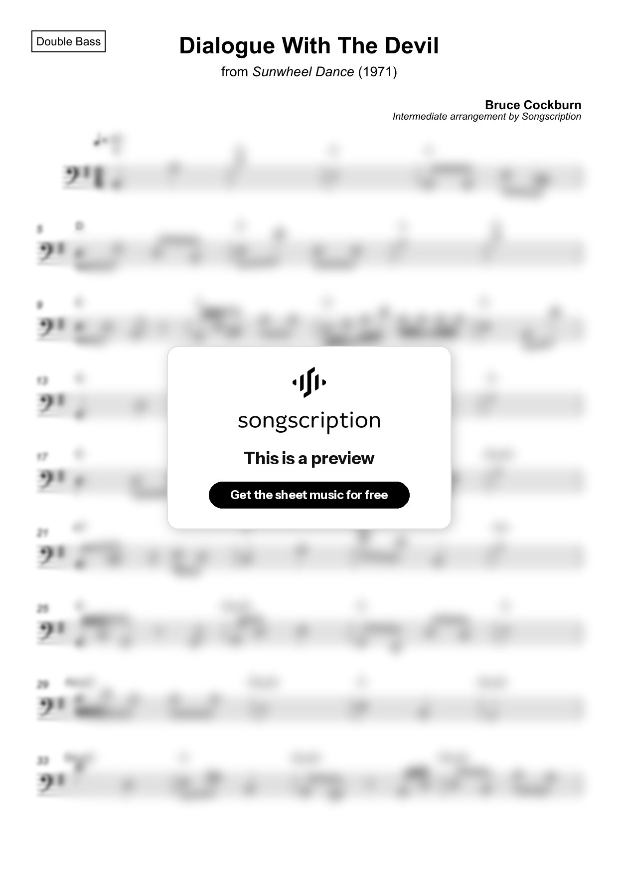 Intermediate Double Bass Sheet Music for "Dialogue With The Devil" by Bruce Cockburn