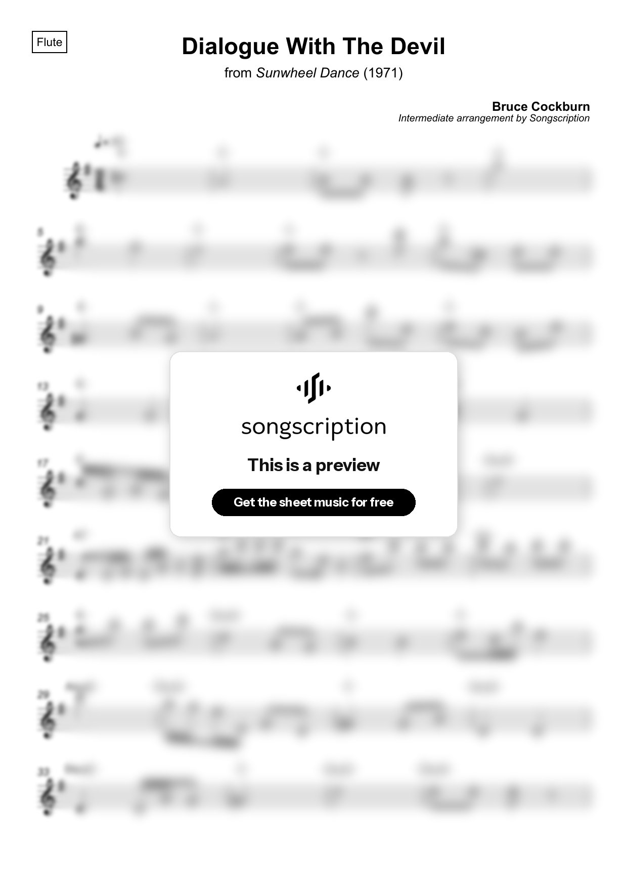 Intermediate Flute Sheet Music for "Dialogue With The Devil" by Bruce Cockburn