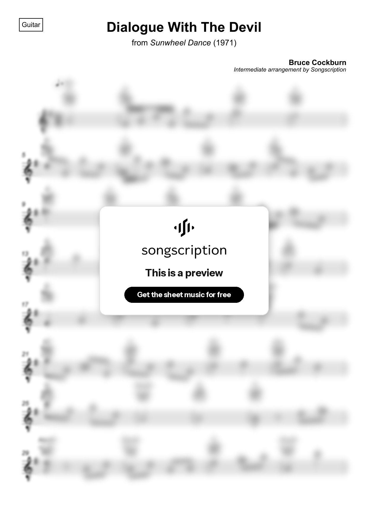 Intermediate Acoustic Guitar Sheet Music for "Dialogue With The Devil" by Bruce Cockburn