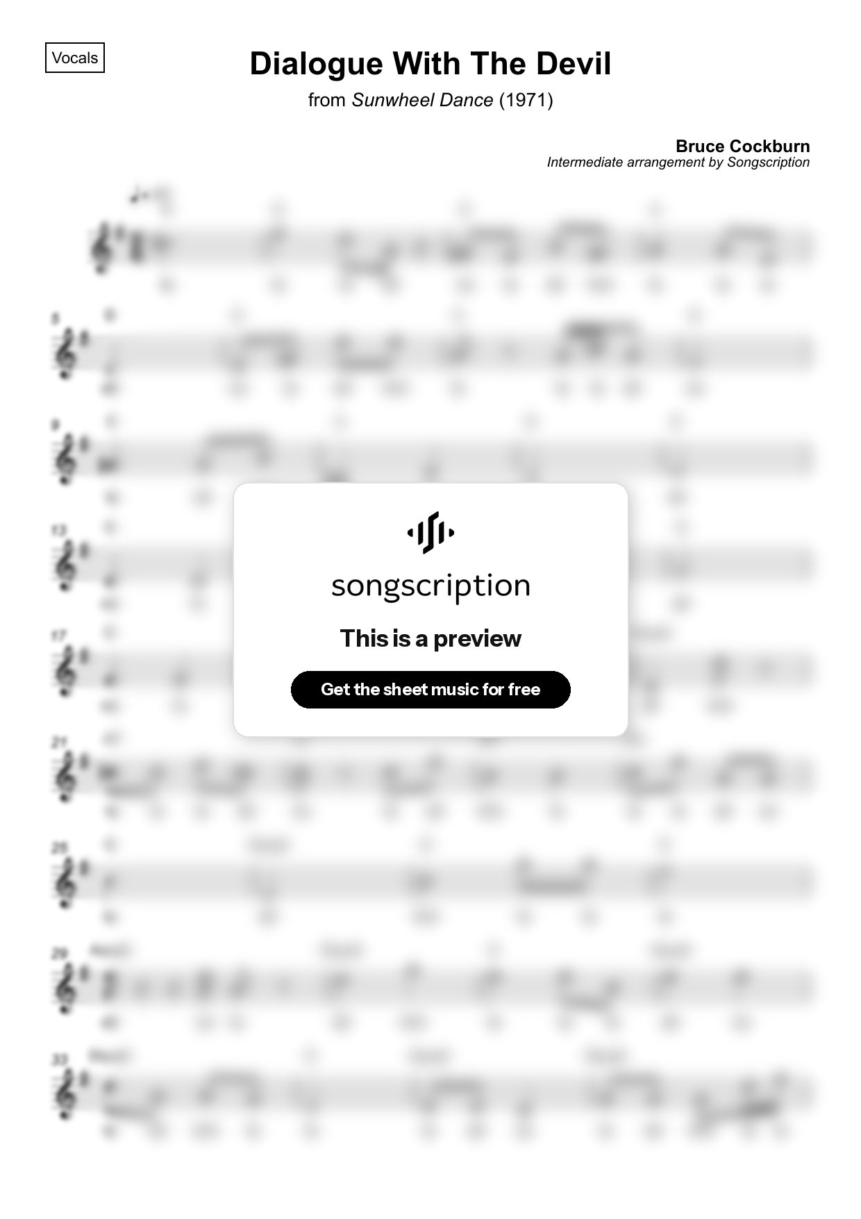 Intermediate Vocals Sheet Music for "Dialogue With The Devil" by Bruce Cockburn