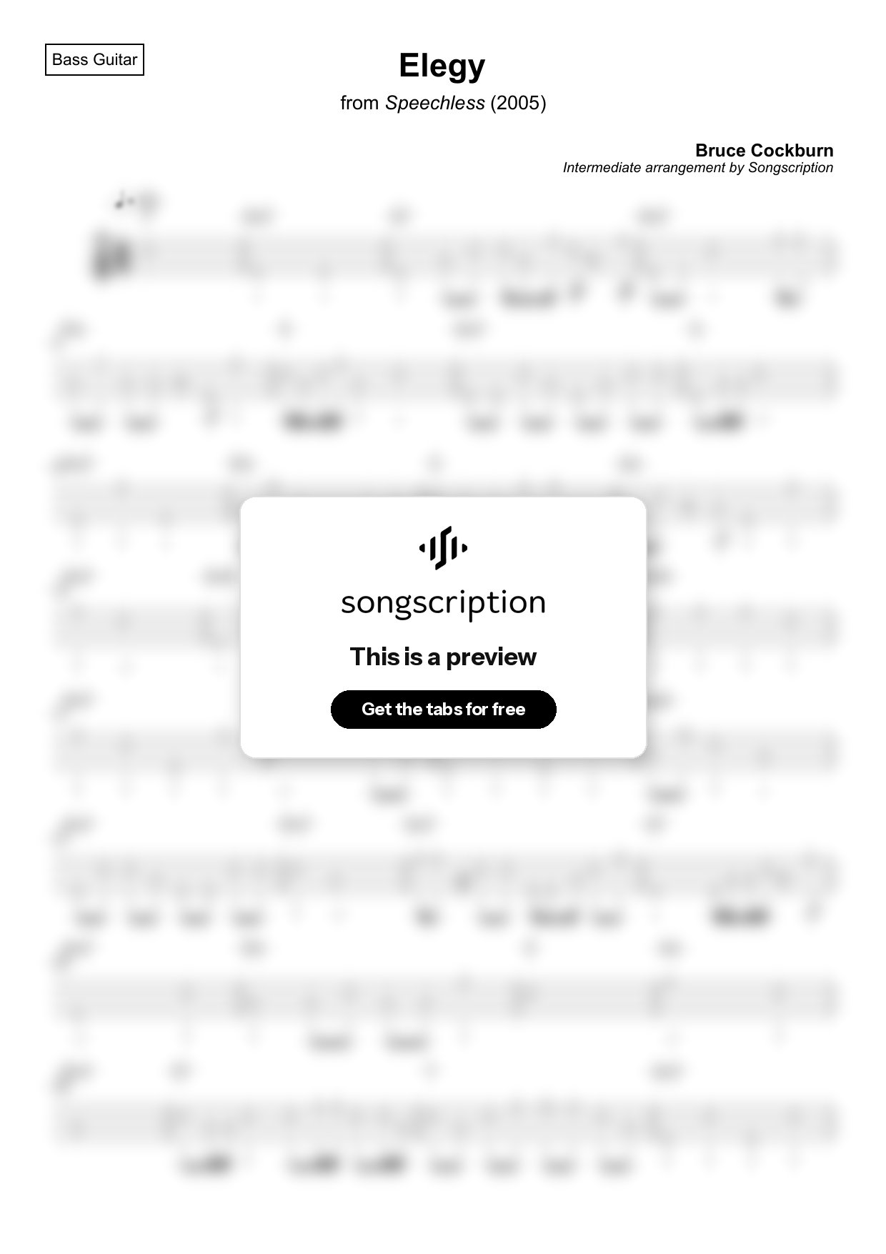 Intermediate Bass Guitar Tabs for "Elegy" by Bruce Cockburn