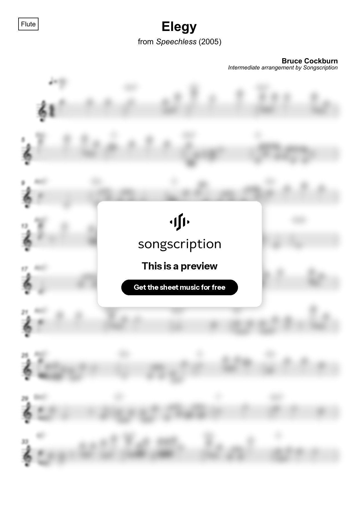 Intermediate Flute Sheet Music for "Elegy" by Bruce Cockburn