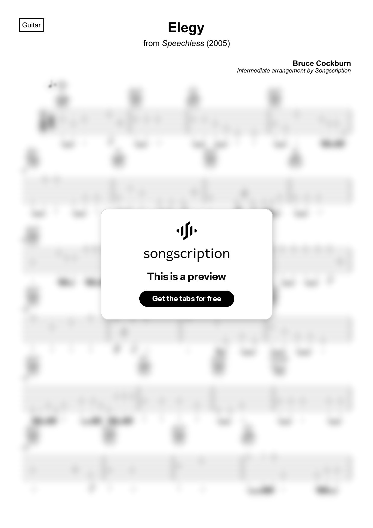 Intermediate Acoustic Guitar Tabs for "Elegy" by Bruce Cockburn