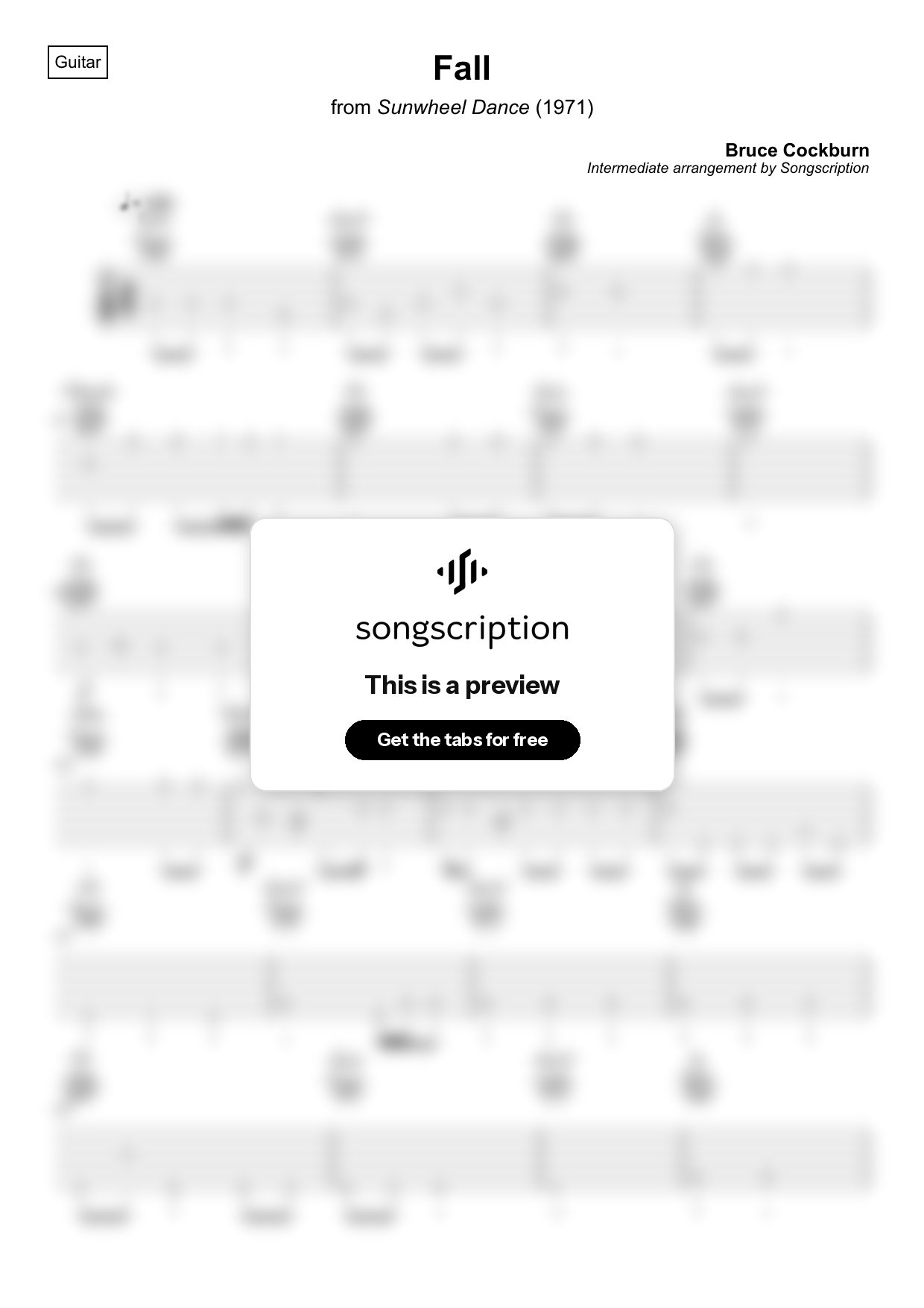 Intermediate Acoustic Guitar Tabs for "Fall" by Bruce Cockburn