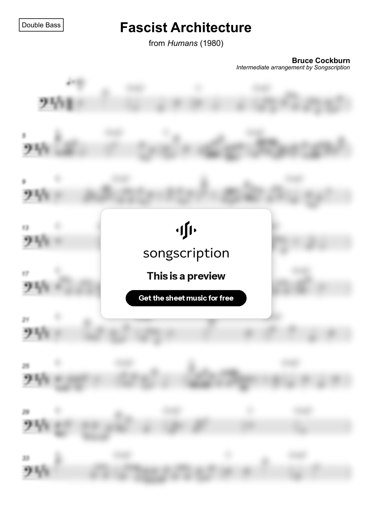 Intermediate Double Bass Sheet Music for "Fascist Architecture" by Bruce Cockburn