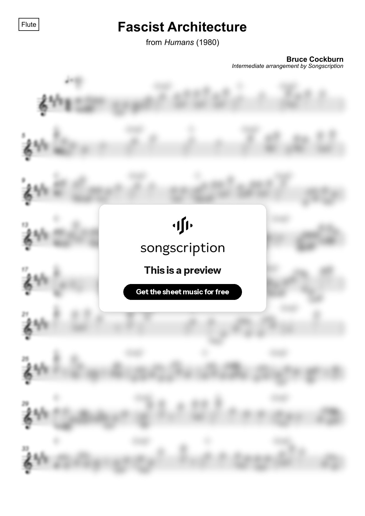 Intermediate Flute Sheet Music for "Fascist Architecture" by Bruce Cockburn