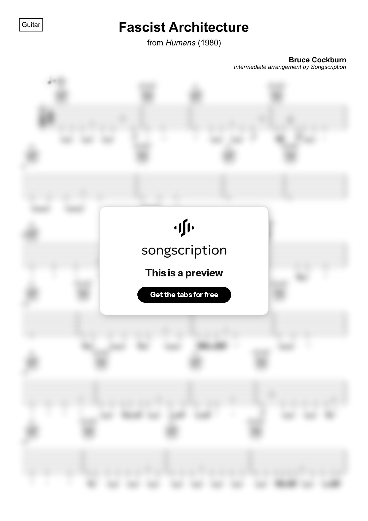 Intermediate Acoustic Guitar Tabs for "Fascist Architecture" by Bruce Cockburn