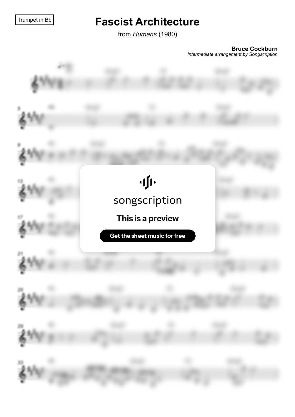 Intermediate Trumpet Sheet Music for "Fascist Architecture" by Bruce Cockburn