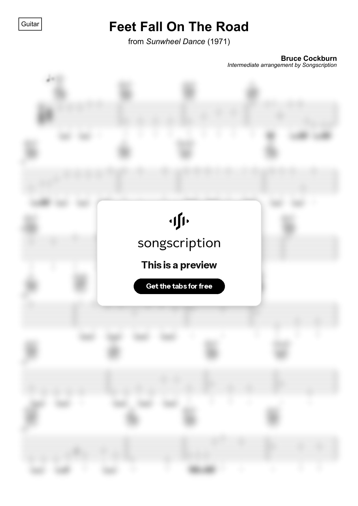 Intermediate Acoustic Guitar Tabs for "Feet Fall On The Road" by Bruce Cockburn