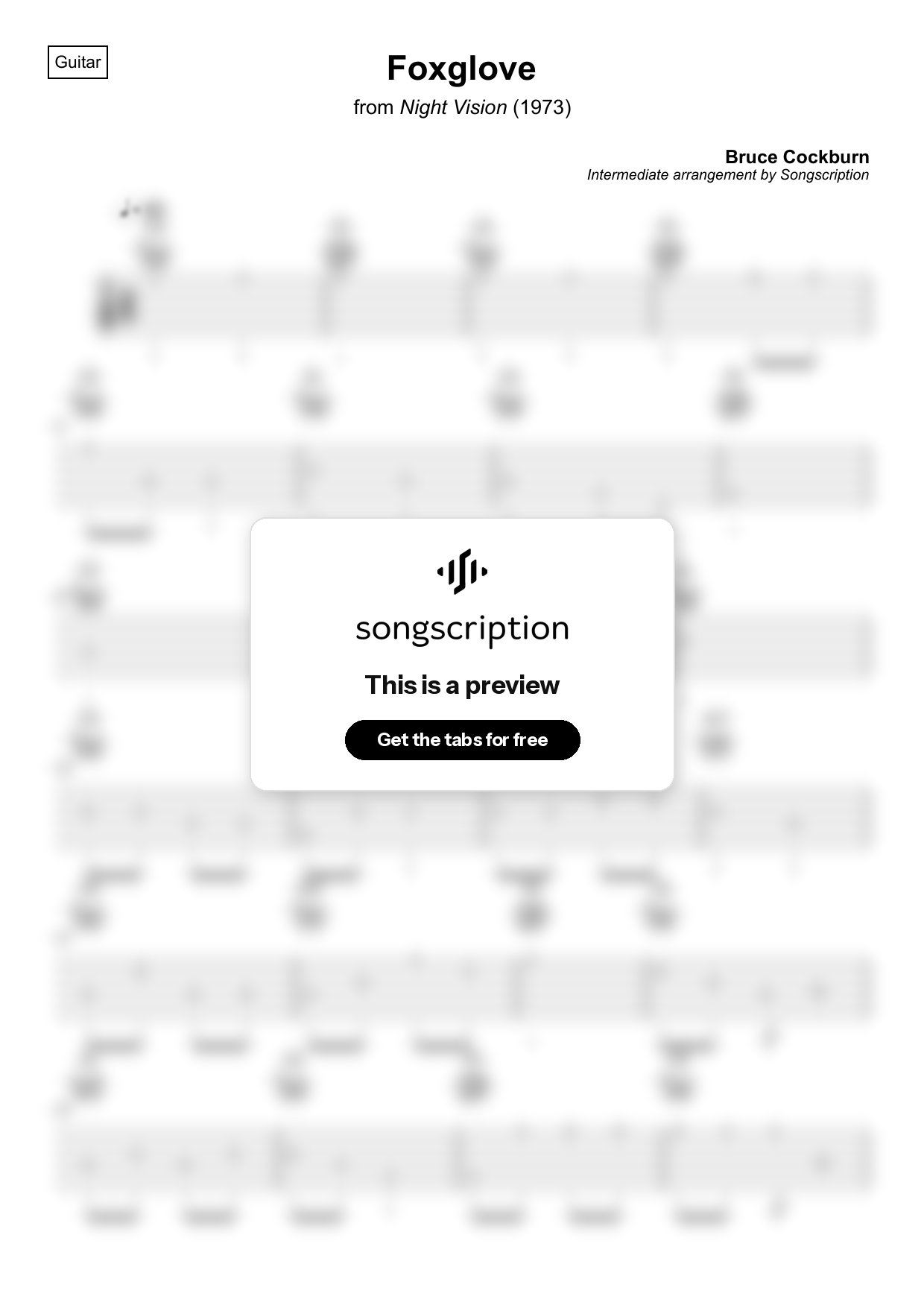 Intermediate Acoustic Guitar Tabs for "Foxglove" by Bruce Cockburn
