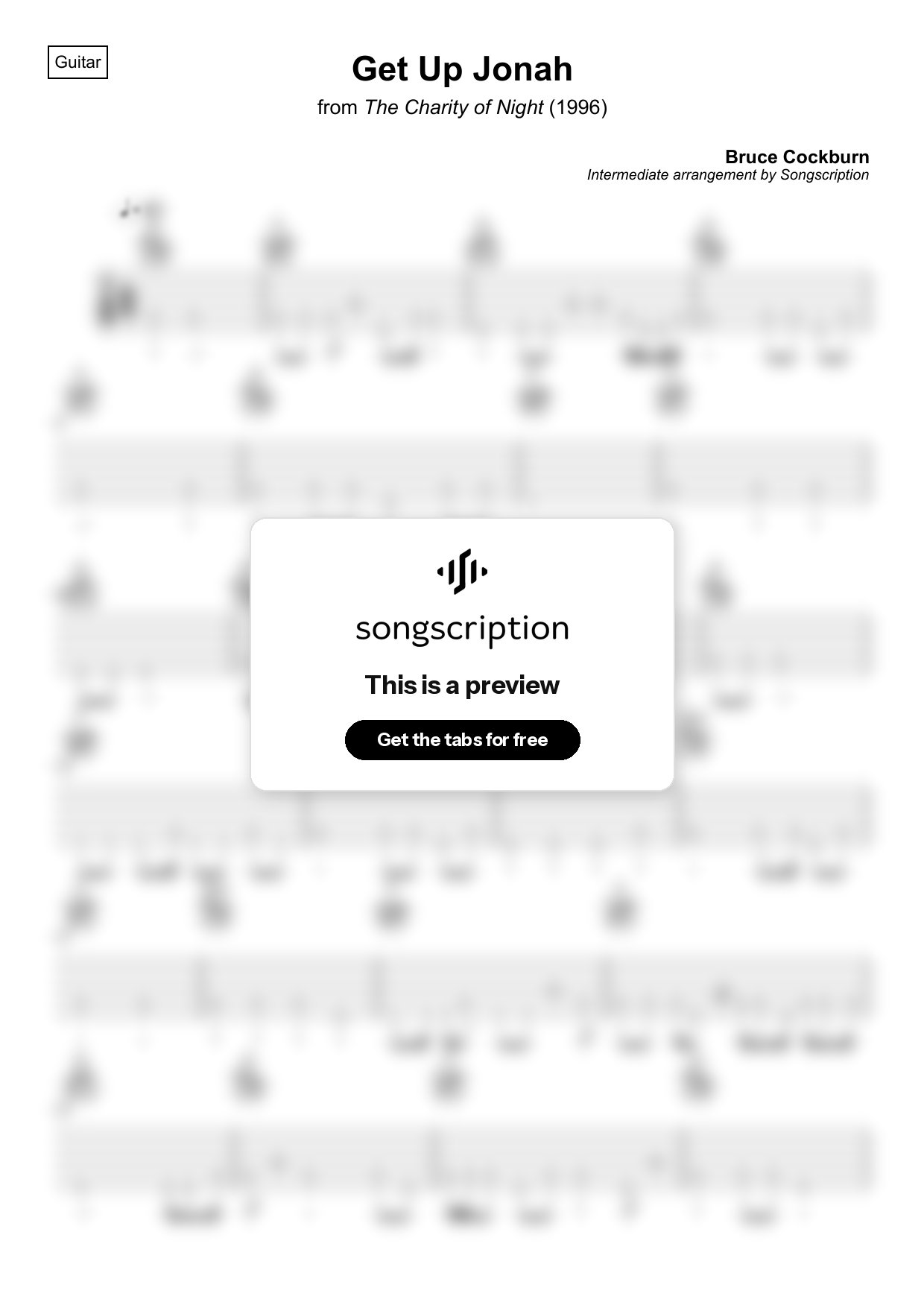 Intermediate Acoustic Guitar Tabs for "Get Up Jonah" by Bruce Cockburn