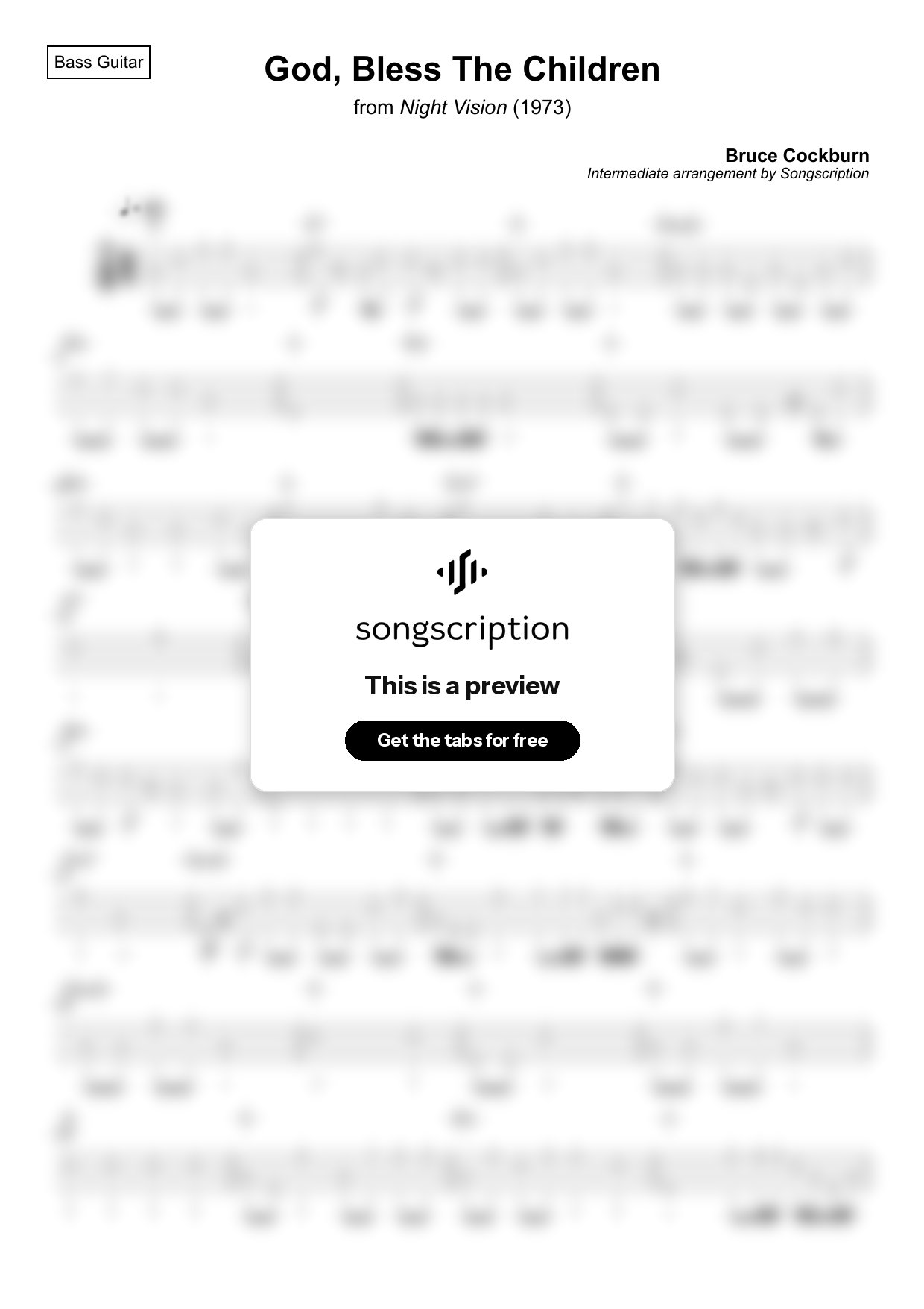 Intermediate Bass Guitar Tabs for "God, Bless The Children" by Bruce Cockburn