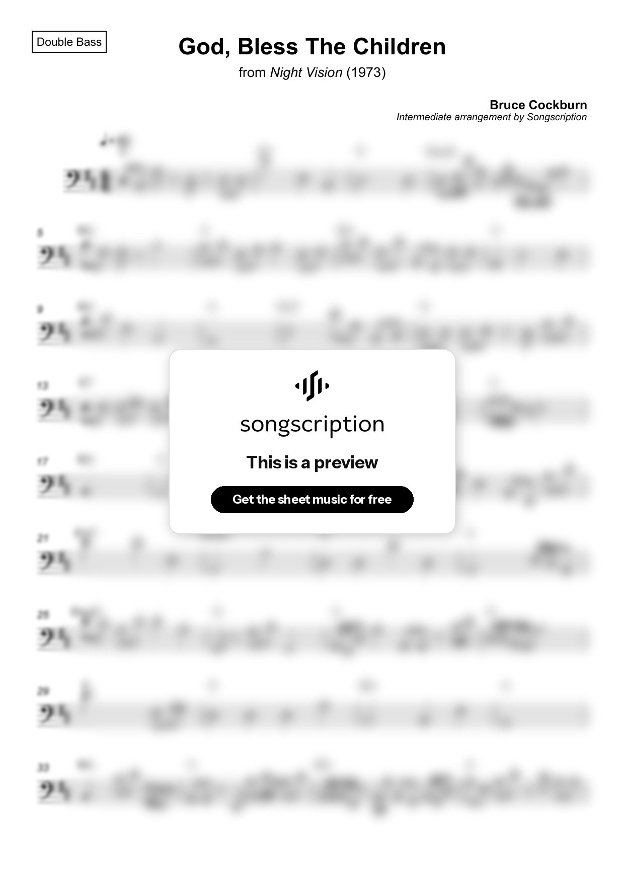 Intermediate Double Bass Sheet Music for "God, Bless The Children" by Bruce Cockburn