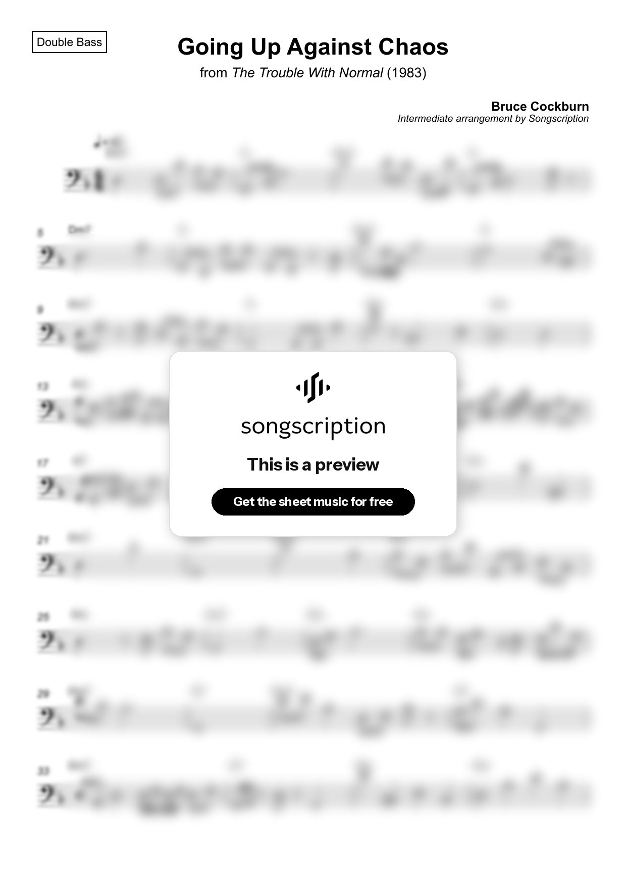 Intermediate Double Bass Sheet Music for "Going Up Against Chaos" by Bruce Cockburn