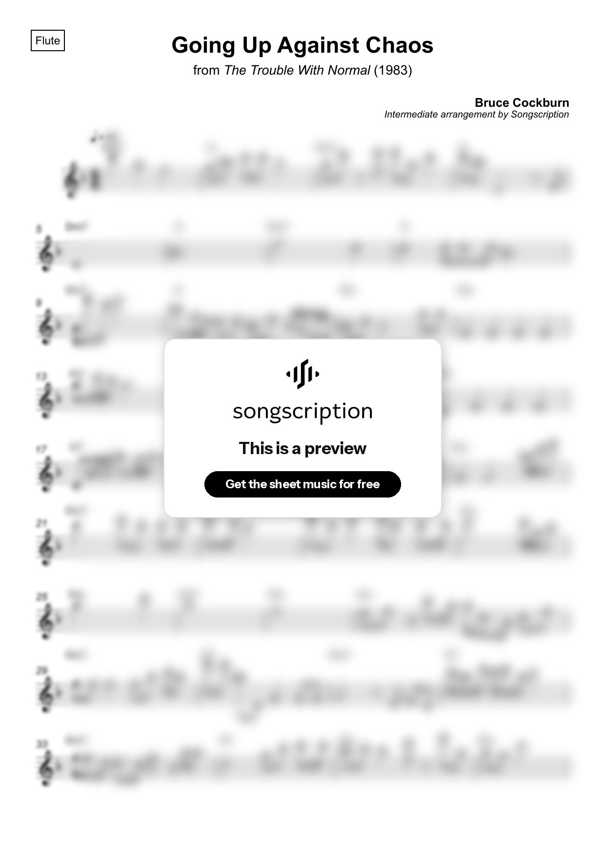 Intermediate Flute Sheet Music for "Going Up Against Chaos" by Bruce Cockburn
