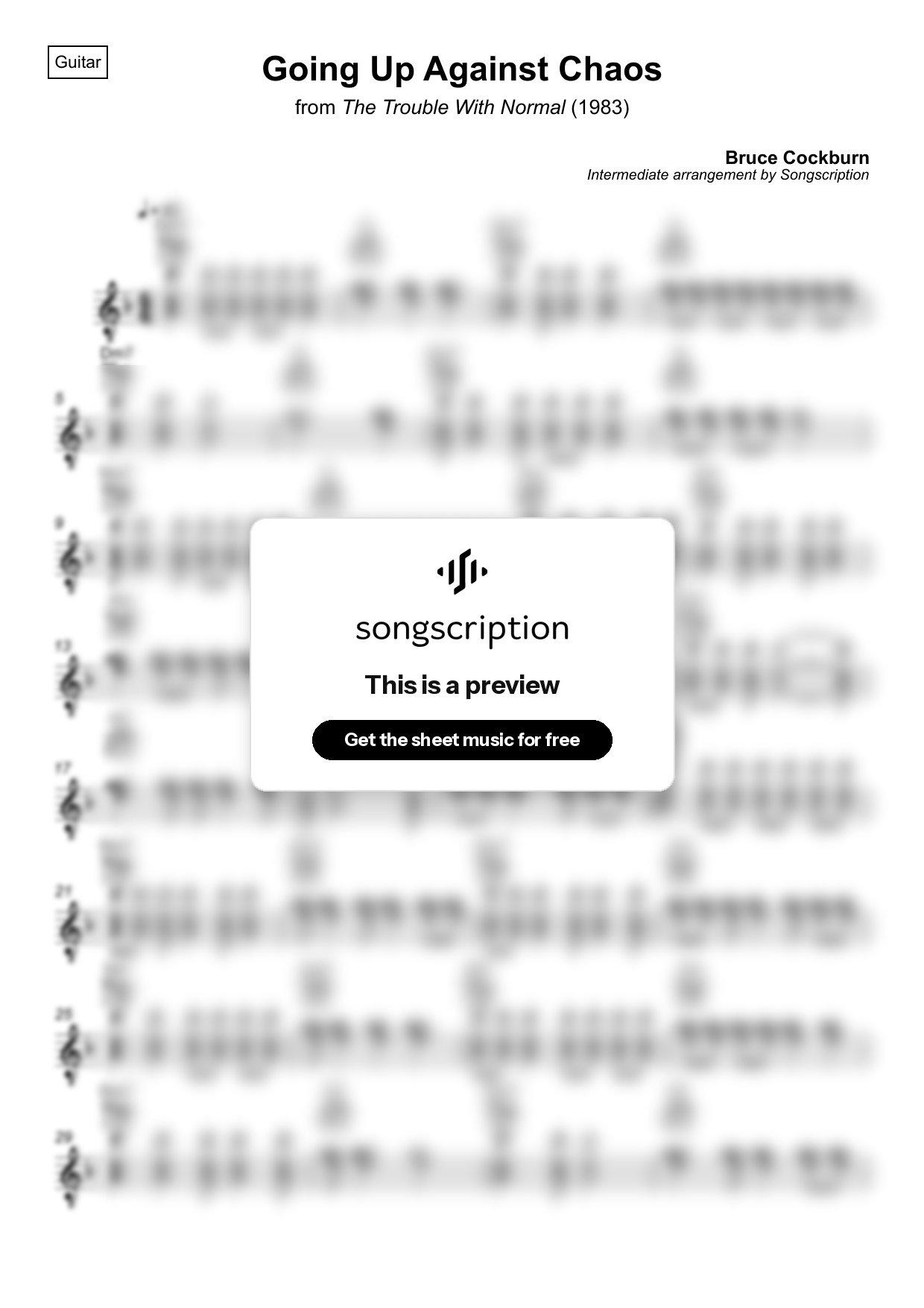 Intermediate Acoustic Guitar Sheet Music for "Going Up Against Chaos" by Bruce Cockburn