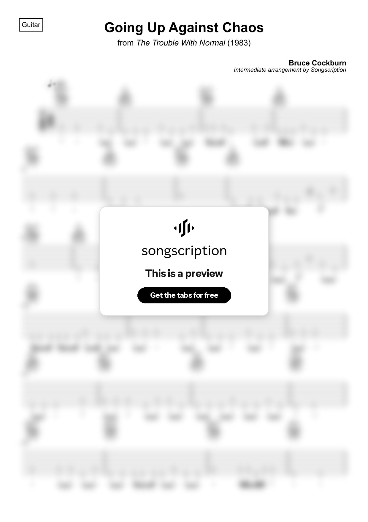 Intermediate Acoustic Guitar Tabs for "Going Up Against Chaos" by Bruce Cockburn