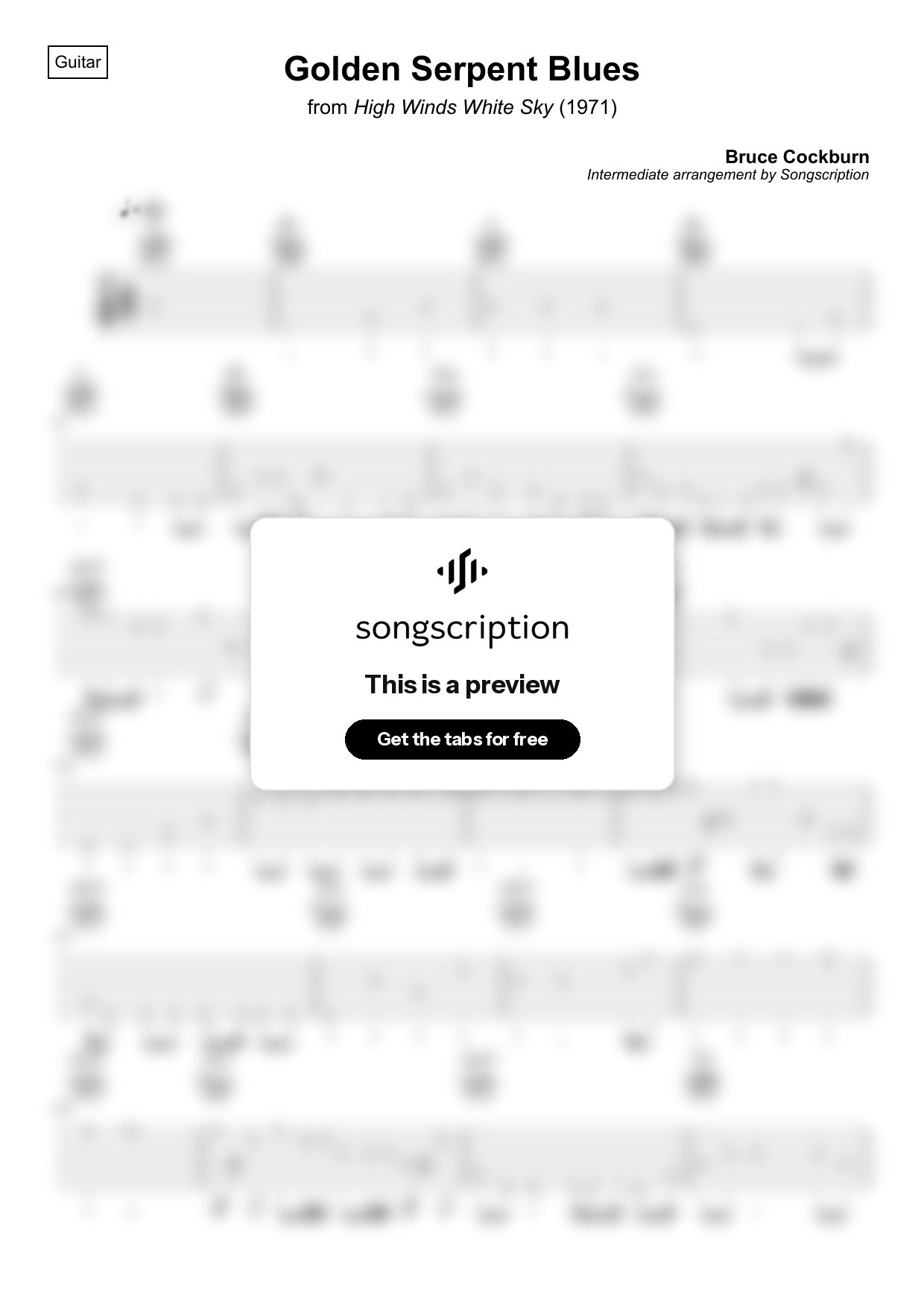 Intermediate Acoustic Guitar Tabs for "Golden Serpent Blues" by Bruce Cockburn