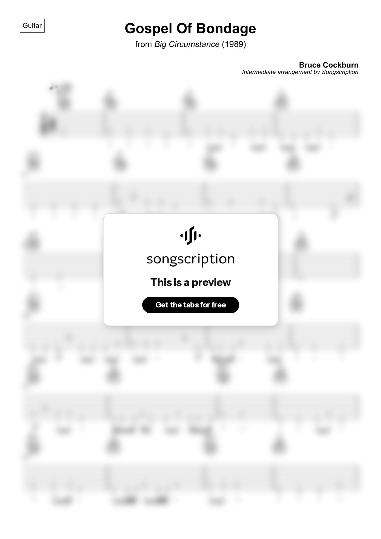 Intermediate Acoustic Guitar Tabs for "Gospel Of Bondage" by Bruce Cockburn