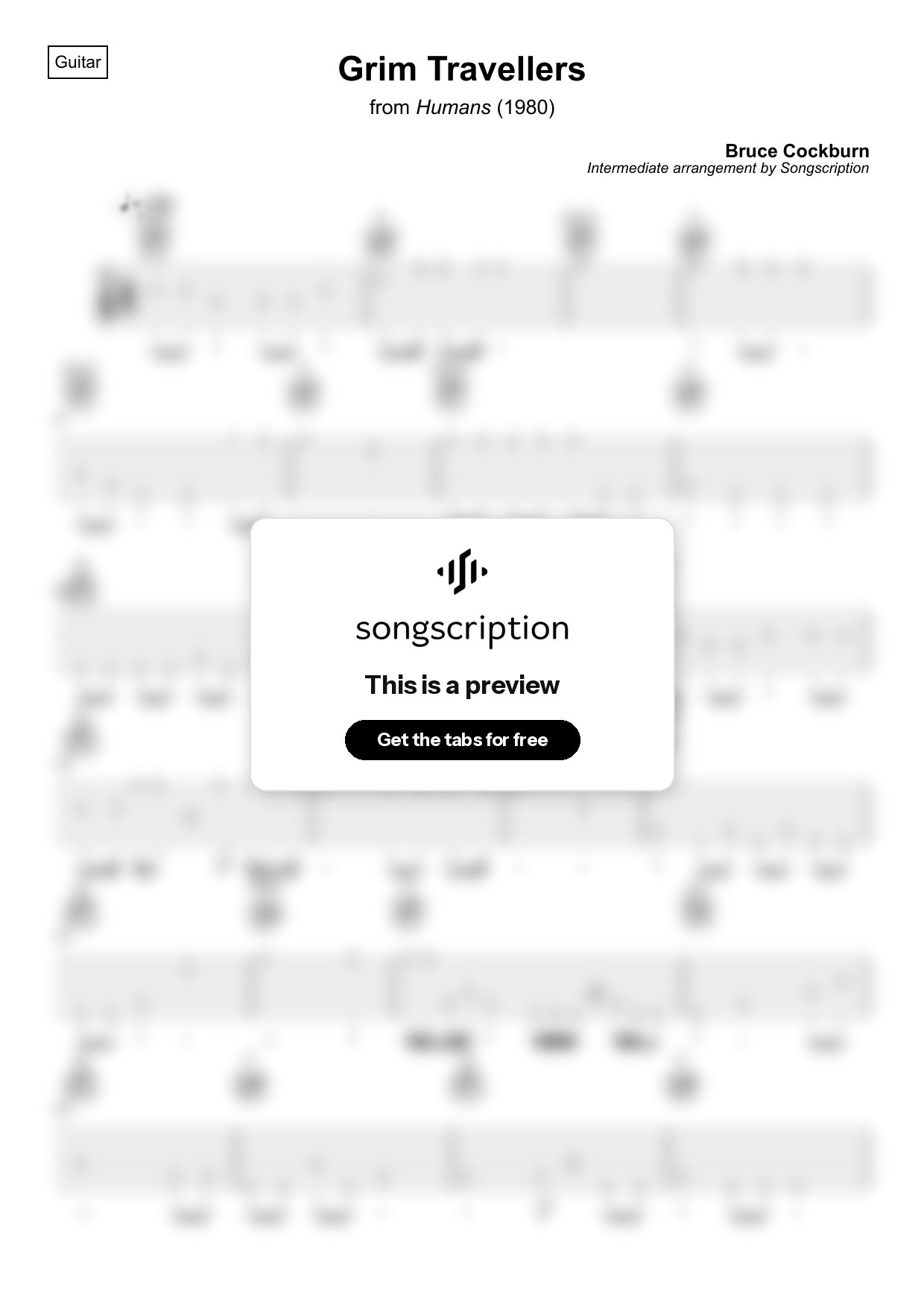 Intermediate Acoustic Guitar Tabs for "Grim Travellers" by Bruce Cockburn
