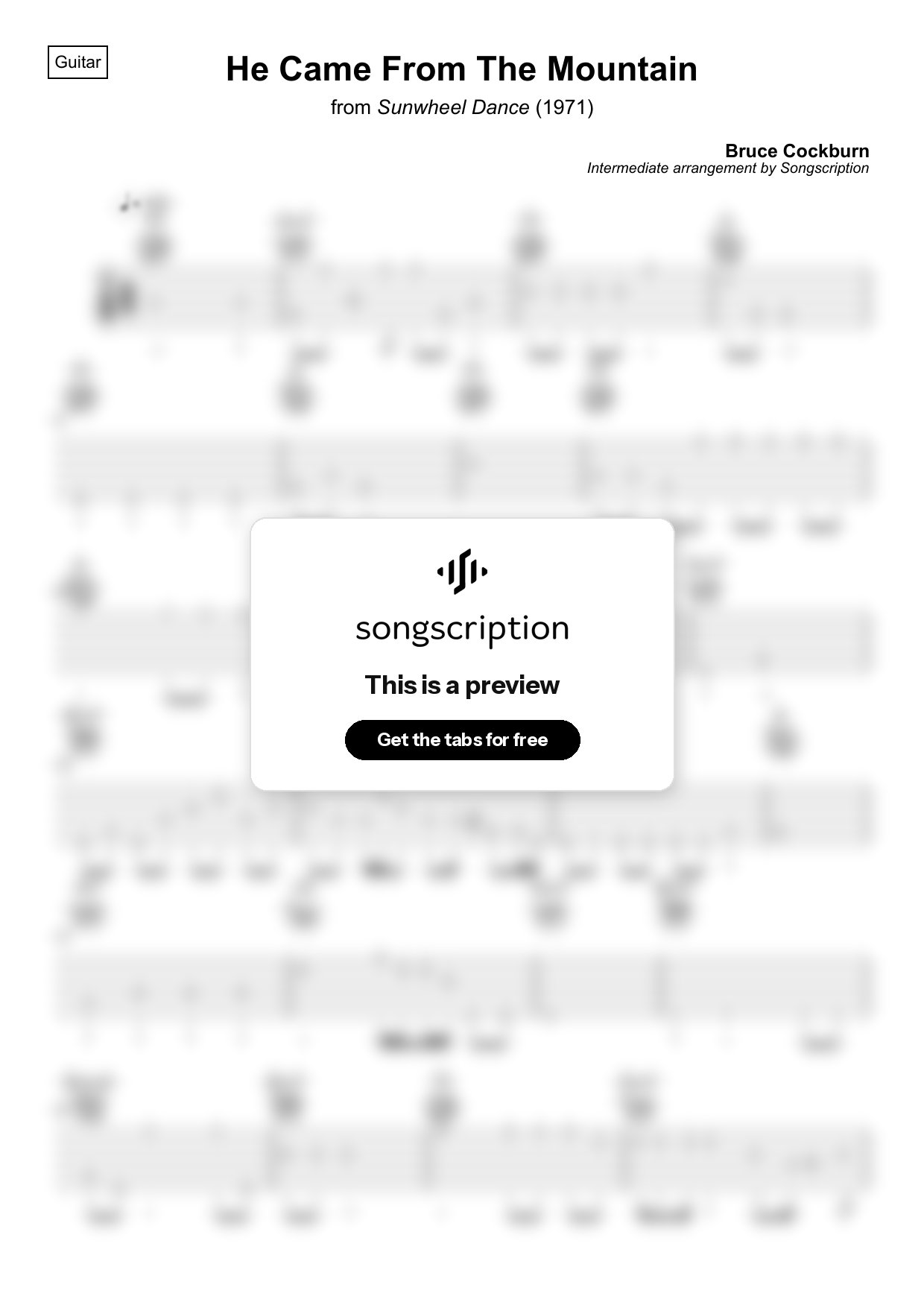 Intermediate Acoustic Guitar Tabs for "He Came From The Mountain" by Bruce Cockburn
