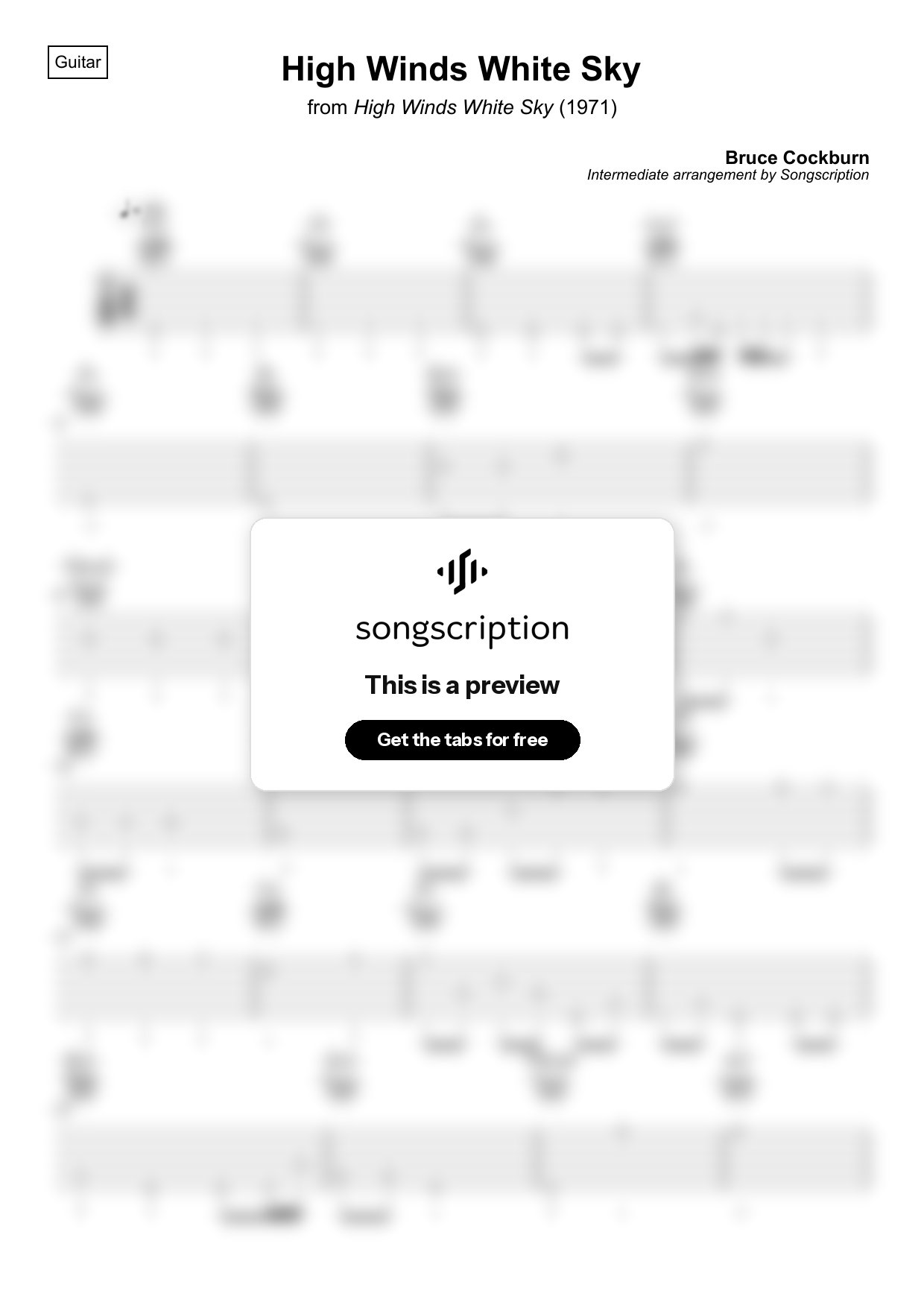 Intermediate Acoustic Guitar Tabs for "High Winds White Sky" by Bruce Cockburn