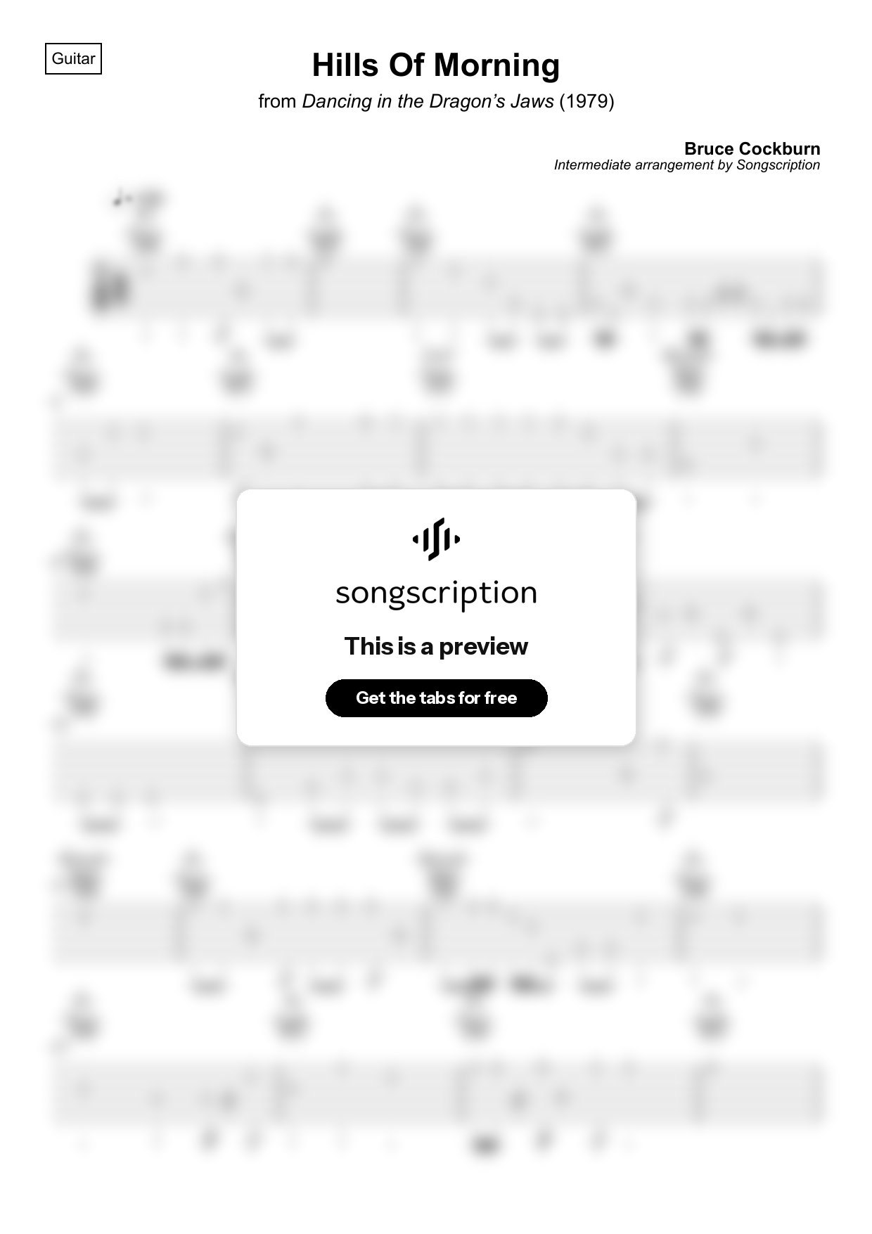 Intermediate Acoustic Guitar Tabs for "Hills Of Morning" by Bruce Cockburn