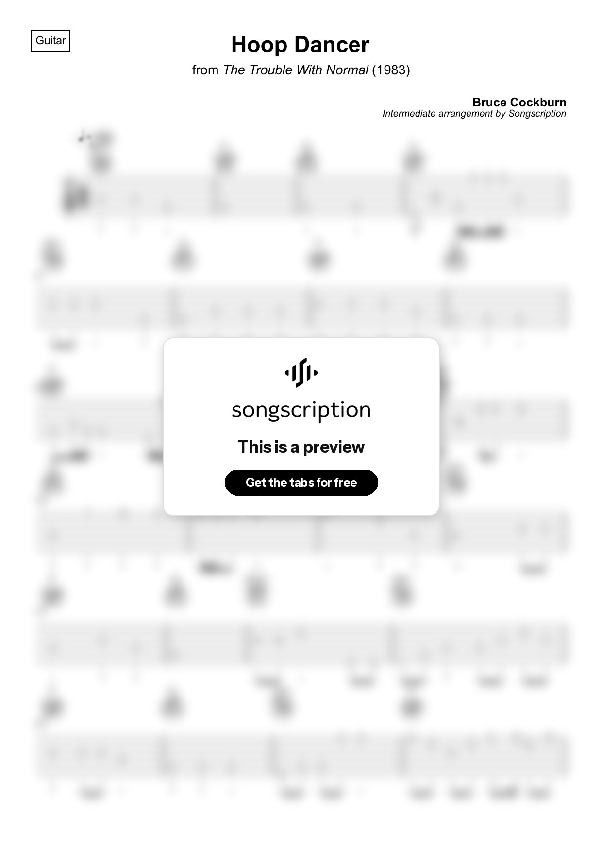Intermediate Acoustic Guitar Tabs for "Hoop Dancer" by Bruce Cockburn