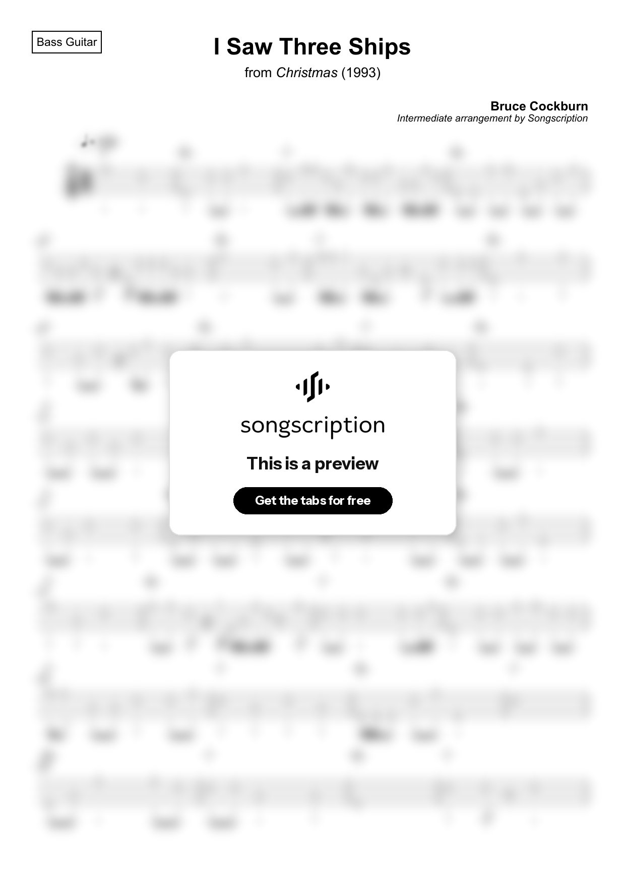 Intermediate Bass Guitar Tabs for "I Saw Three Ships" by Bruce Cockburn