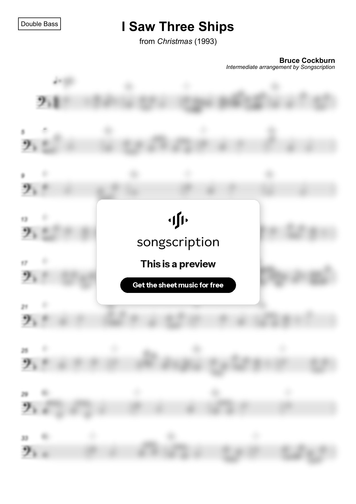 Intermediate Double Bass Sheet Music for "I Saw Three Ships" by Bruce Cockburn