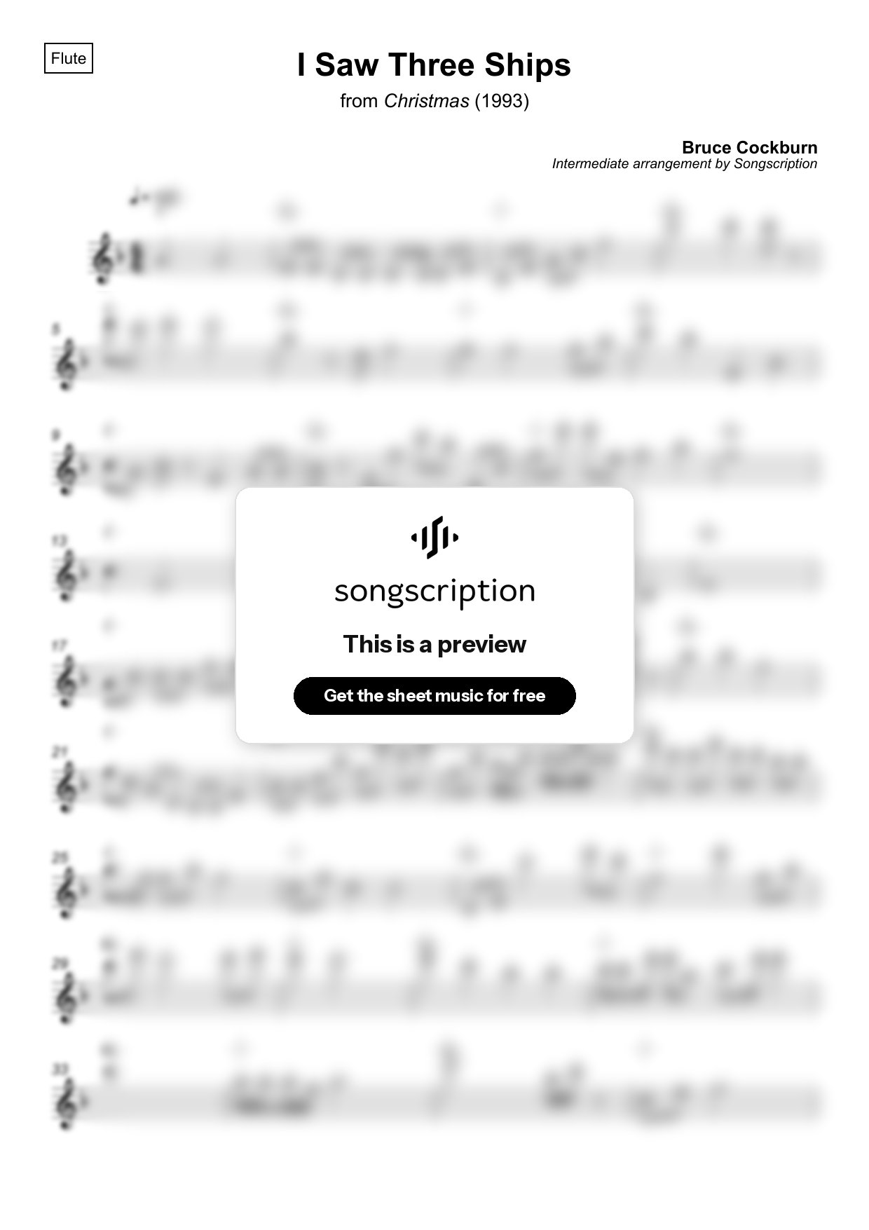 Intermediate Flute Sheet Music for "I Saw Three Ships" by Bruce Cockburn