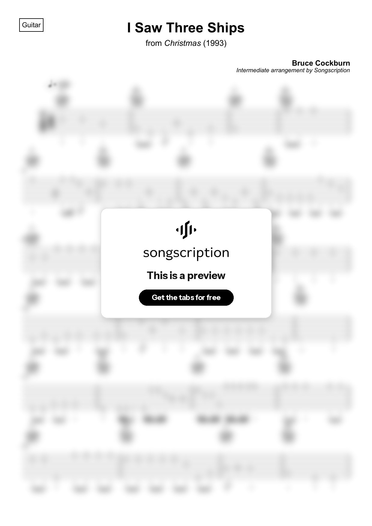 Intermediate Acoustic Guitar Tabs for "I Saw Three Ships" by Bruce Cockburn