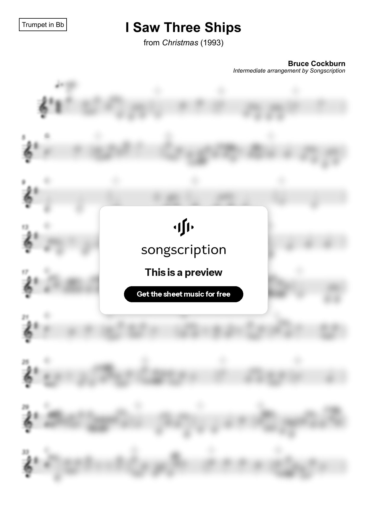 Intermediate Trumpet Sheet Music for "I Saw Three Ships" by Bruce Cockburn