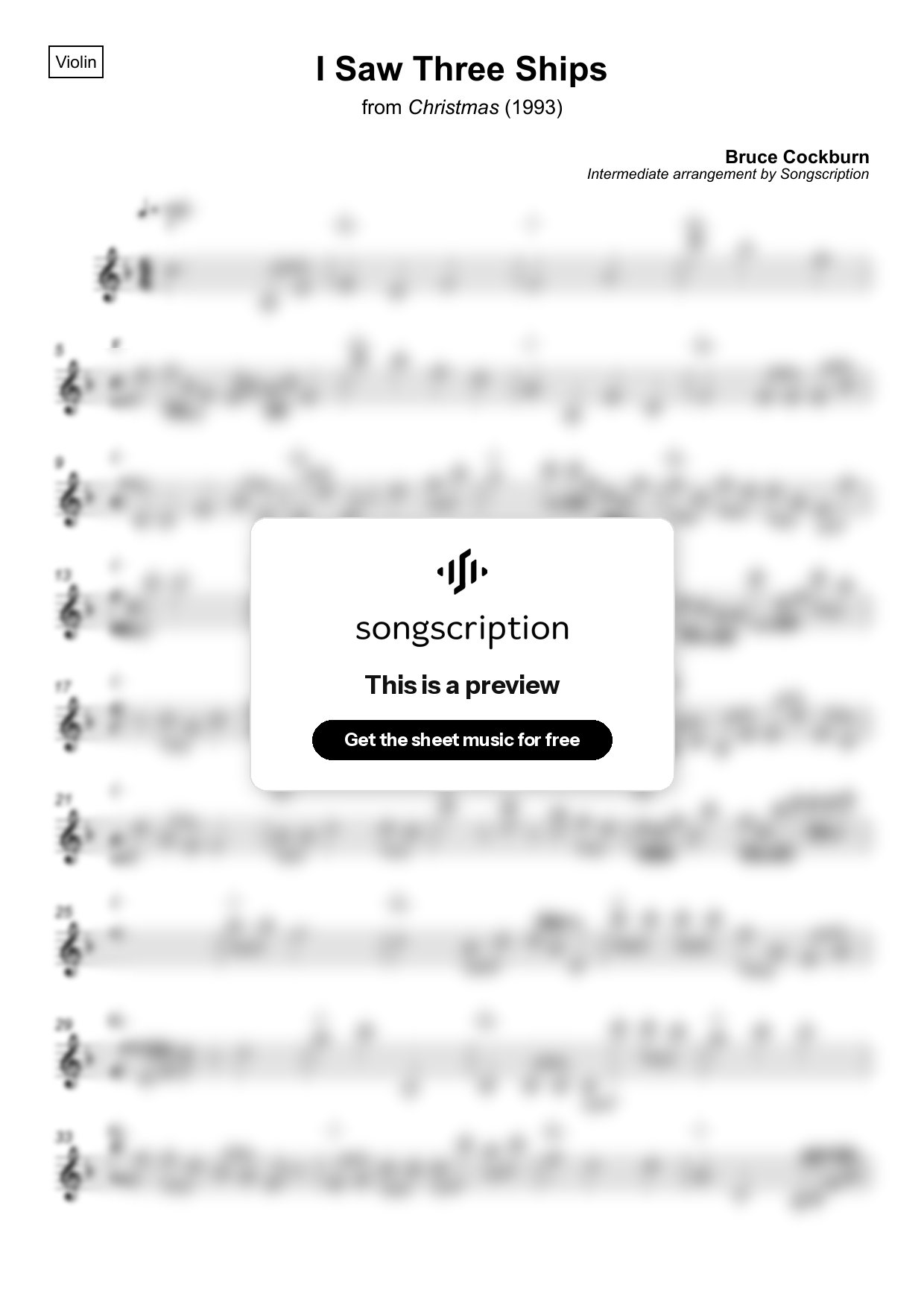 Intermediate Violin Sheet Music for "I Saw Three Ships" by Bruce Cockburn