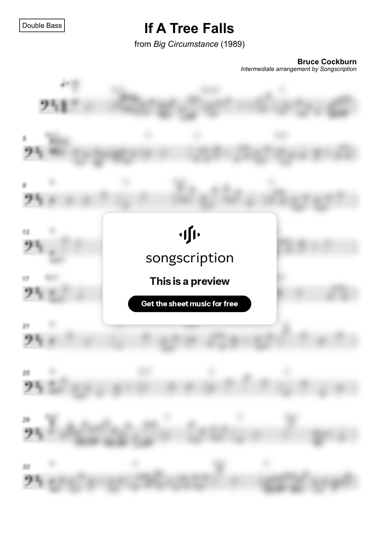 Intermediate Double Bass Sheet Music for "If A Tree Falls" by Bruce Cockburn
