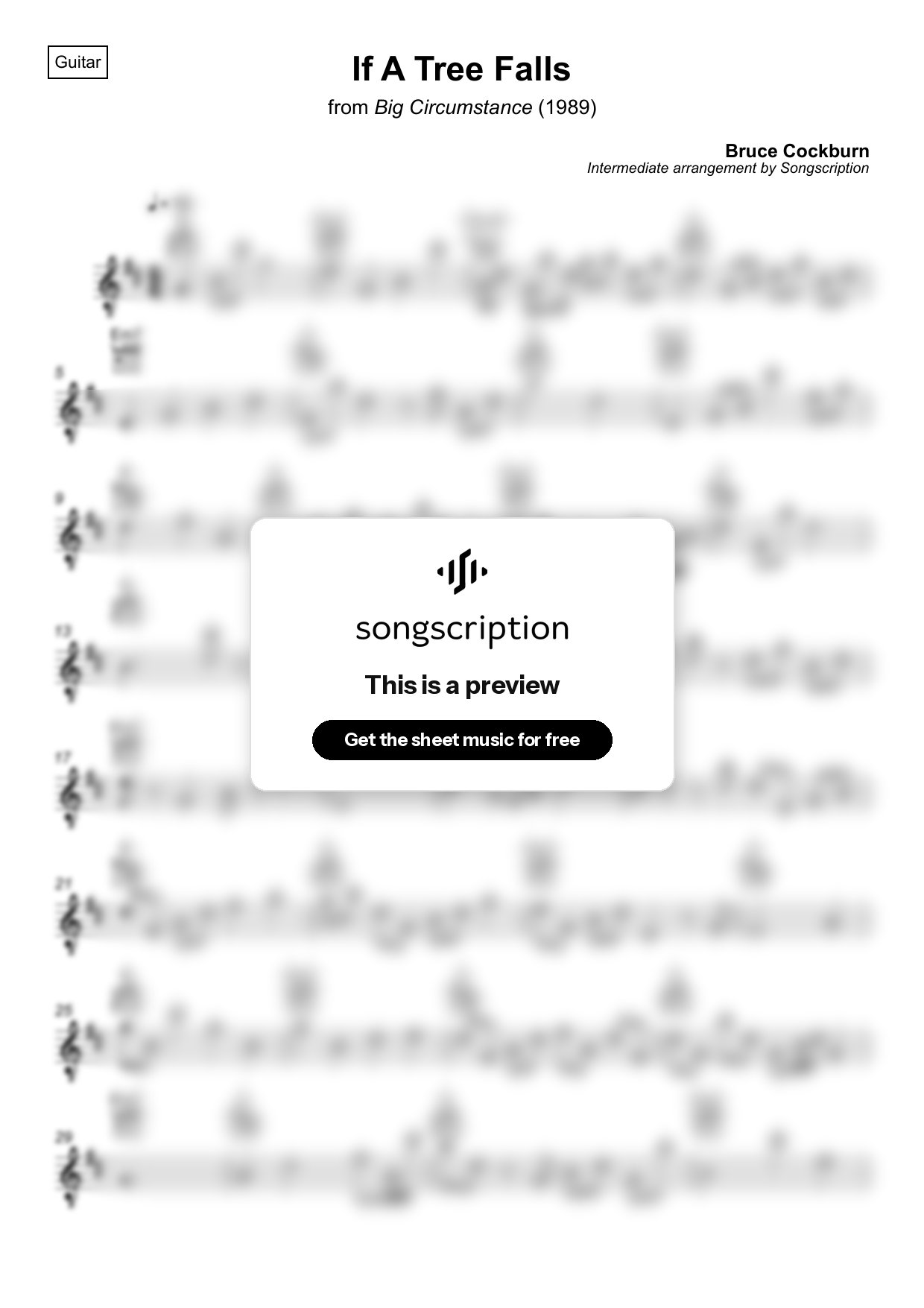 Intermediate Acoustic Guitar Sheet Music for "If A Tree Falls" by Bruce Cockburn
