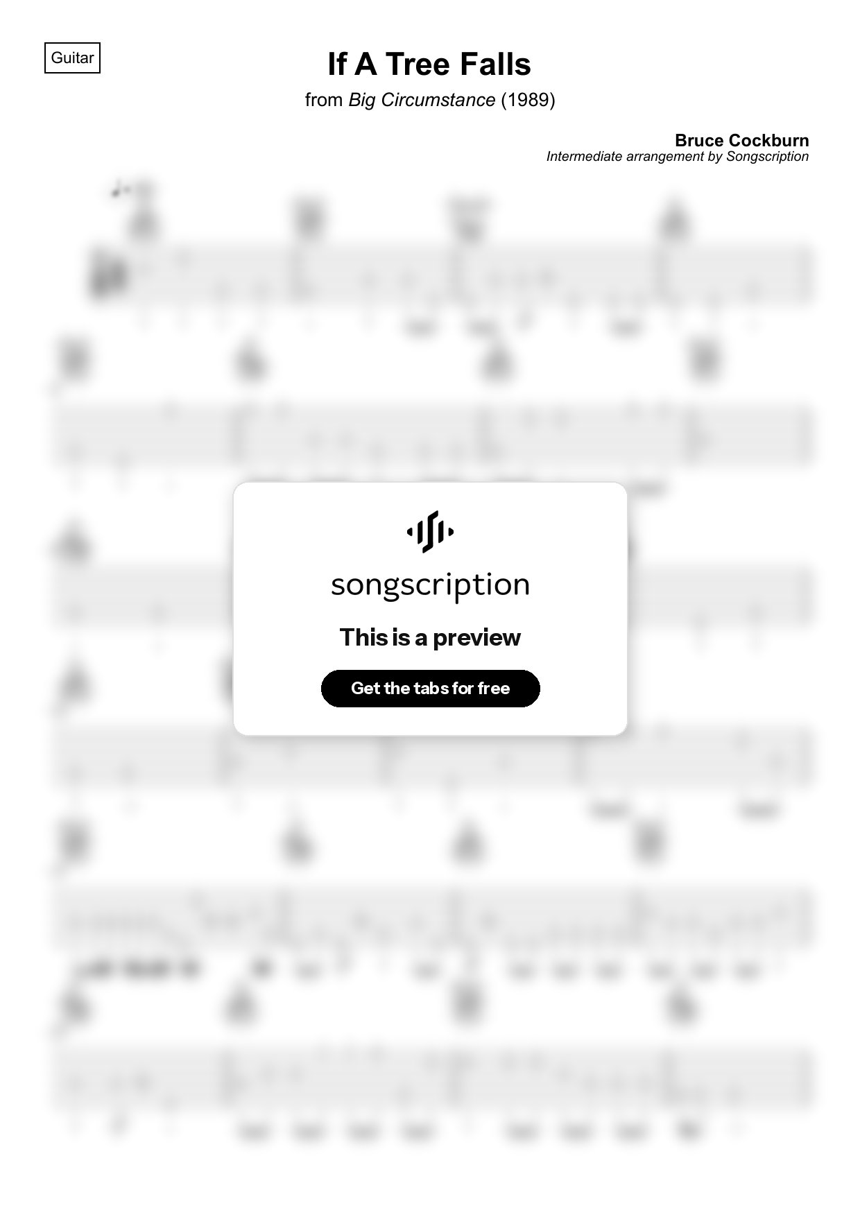 Intermediate Acoustic Guitar Tabs for "If A Tree Falls" by Bruce Cockburn