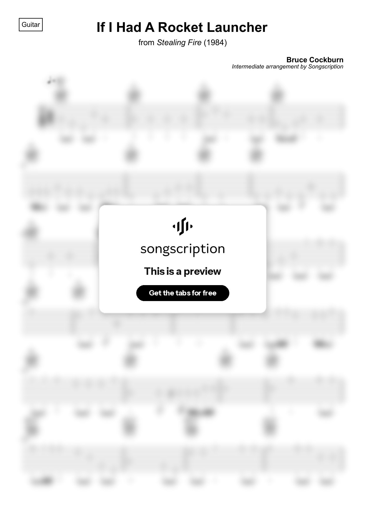 Intermediate Acoustic Guitar Tabs for "If I Had A Rocket Launcher" by Bruce Cockburn