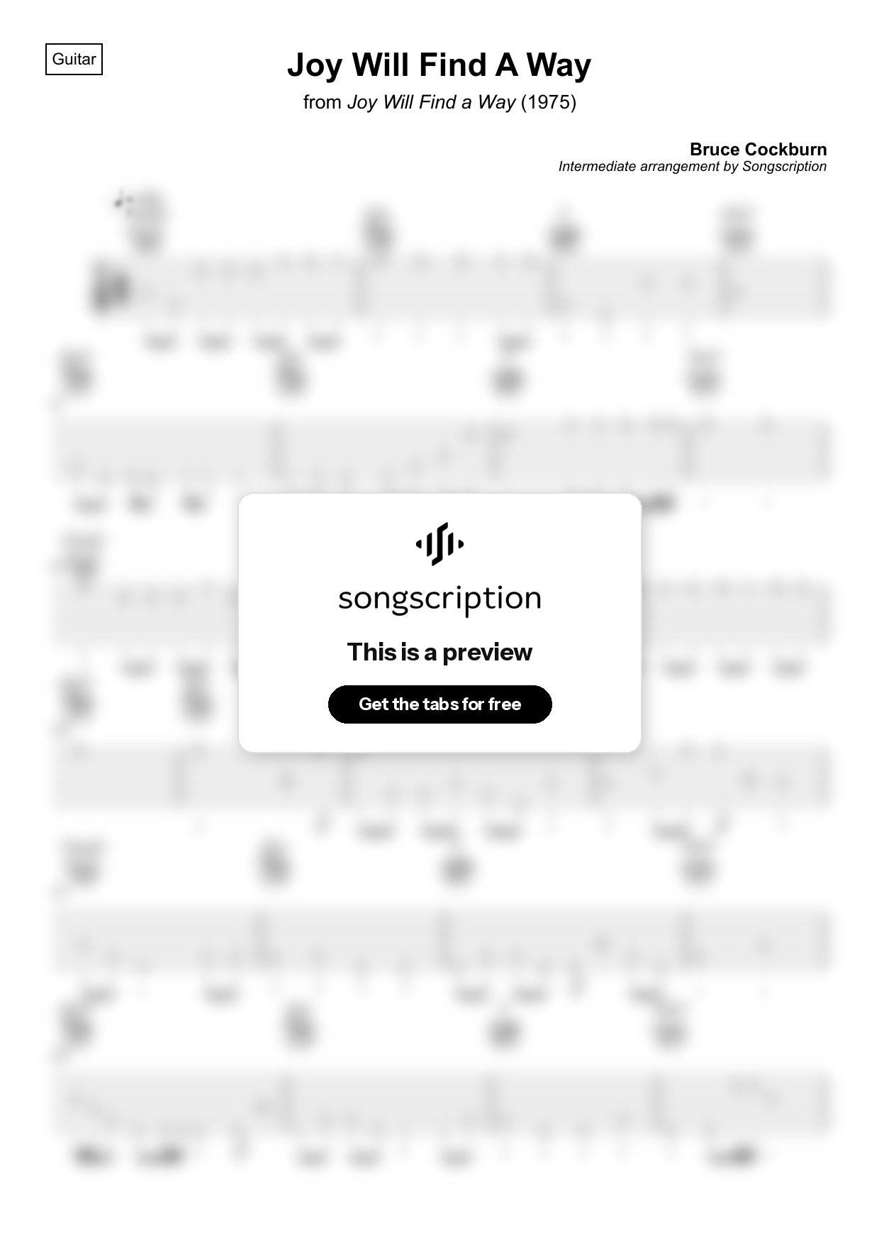 Intermediate Acoustic Guitar Tabs for "Joy Will Find A Way" by Bruce Cockburn
