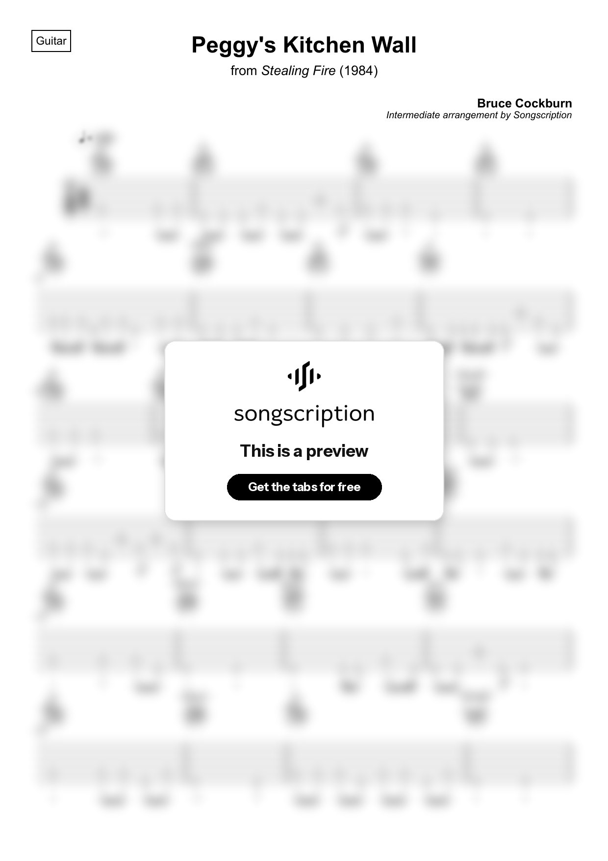 Intermediate Acoustic Guitar Tabs for "Peggy's Kitchen Wall" by Bruce Cockburn
