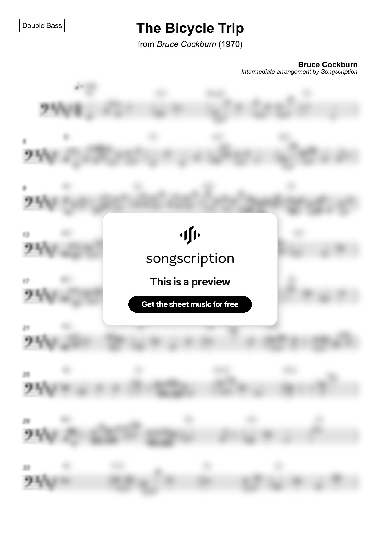 Intermediate Double Bass Sheet Music for "The Bicycle Trip" by Bruce Cockburn