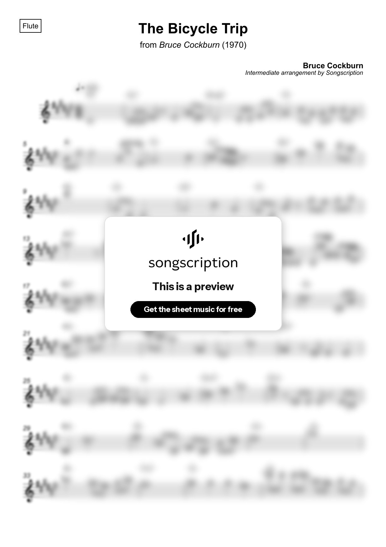 Intermediate Flute Sheet Music for "The Bicycle Trip" by Bruce Cockburn