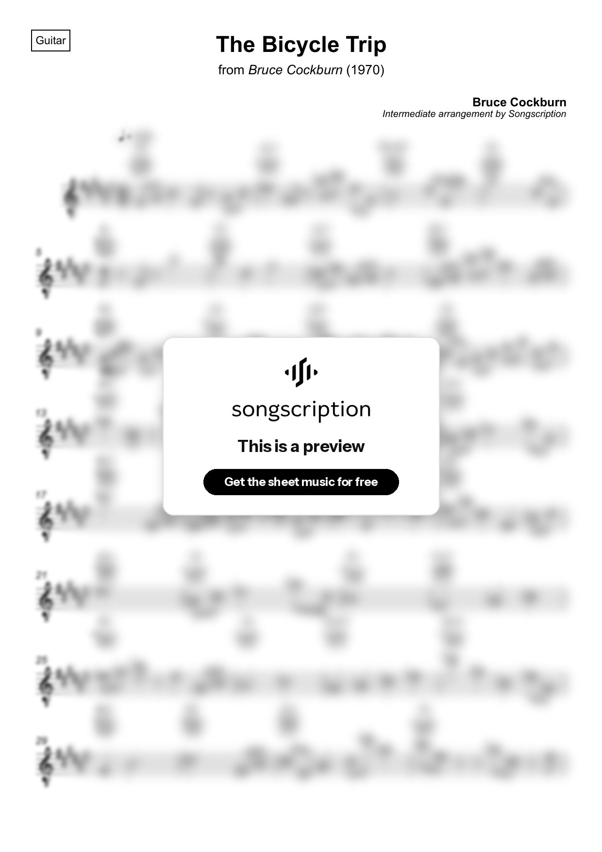 Intermediate Acoustic Guitar Sheet Music for "The Bicycle Trip" by Bruce Cockburn